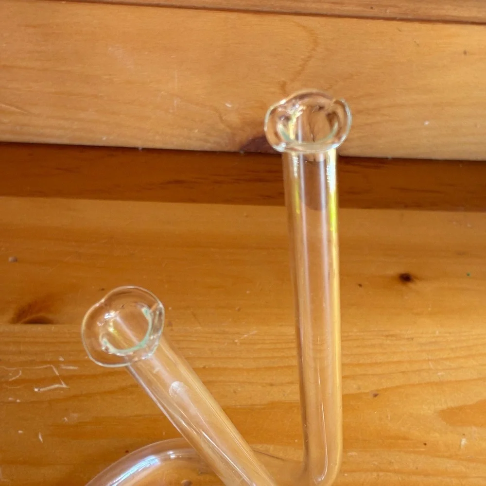 MCM Handblown Double Bud Clear Glass Vase
